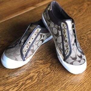 Coach signature gold and brown sneakers